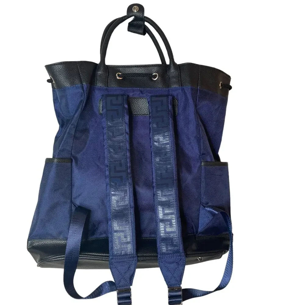 Versace Parfums Mens Back Pack Blue Nylon Leather New COA